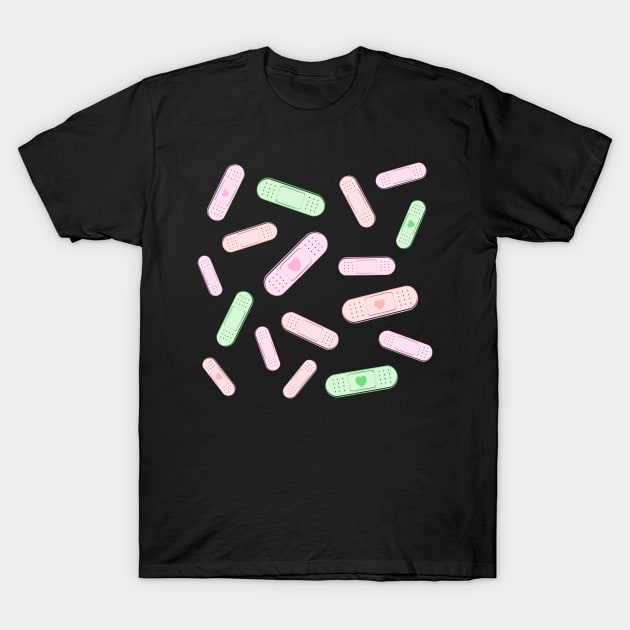 Cute Pastel Kawaii Heart Bandaids T-Shirt by ichewsyou